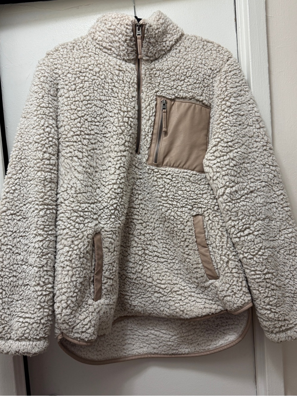 Abercrombie & Fitch Cream Sherpa Pullover with Tan Accents